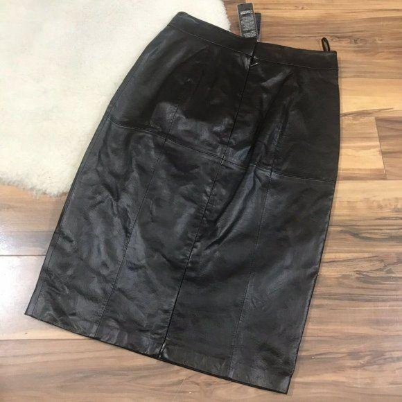 Halfurnstun Leather Pencil Skirt Brown 4 NWT - Picture 2 of 4